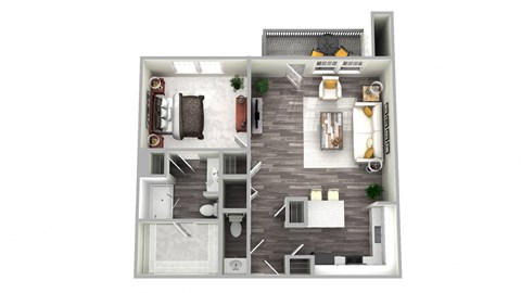 Floor plan for 1 bed, 1.5 baths, 905 sqft